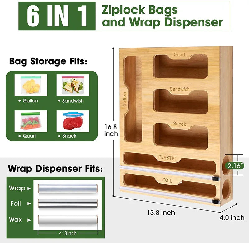 6IN1 竹製ウォップロックバッグオーガナイザー